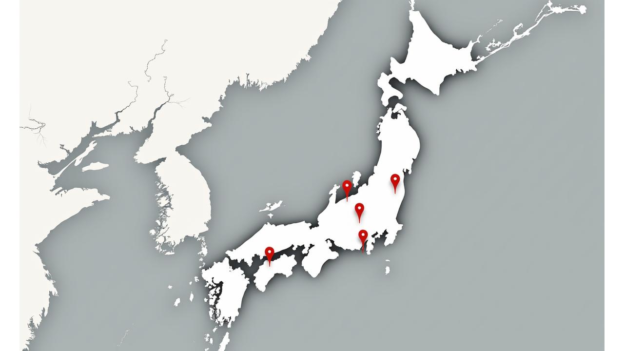 日本の主要都市にあるバーバーショップの店舗を示す地図の静止画像